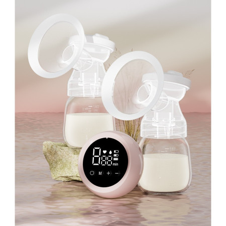 Pompa de San Electrica 2 in 1, Cyrax, cu 2 Biberoane, Capacitate 180 ml, Incarcare USB Tip C, 1200 mAh, 2 Moduri, 9 Viteze, Roz Transparent