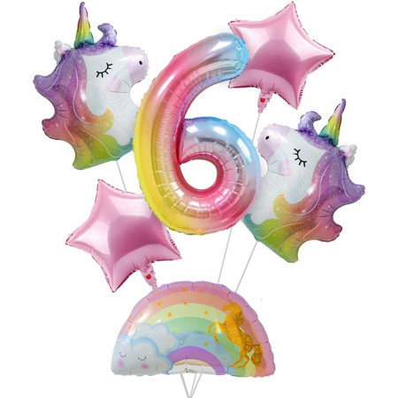 Balon din Folie Metalizata Gradient Cyrax, Figurina Cifra, Tema Aniversare 100 cm, Ambalaj Individual, Pai inclus, Umflare cu Aer sau Heliu, Multicolor, Cifra 6
