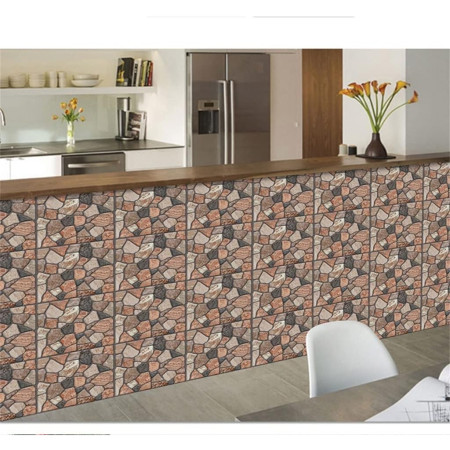 Set 10 Placi Tapet 3D,  30 x 30 cm, din PVC, Tip Piatra, Suprafata acoperita 0.9 mp, Autoadeziv, Caramiziu