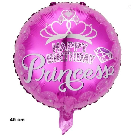 Balon din Folie Metalizata, Cyrax, Figurine, Model Princess, Happy Birthday, Tematica Aniversare, 45 cm, Ambalaj Individual, Pai Inclus, Umflare cu Aer sau Heliu, Multicolor