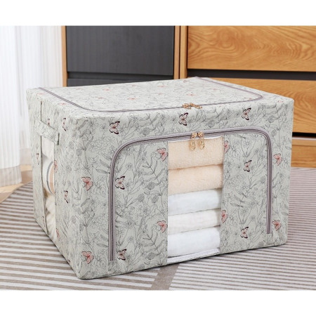 Cutie Depozitare,  66L, din Material Textil, 50 x 40 x 33 cm, pentru Haine si Lenjerii, Model Fluturasi, Gri