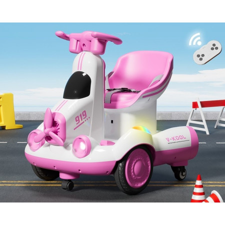 Masinuta Electrica, Cyrax, pe 4 Roti, cu Telecomanda, Lumini Led si Muzica, +2 ani, Inaltime Reglabila, Roz