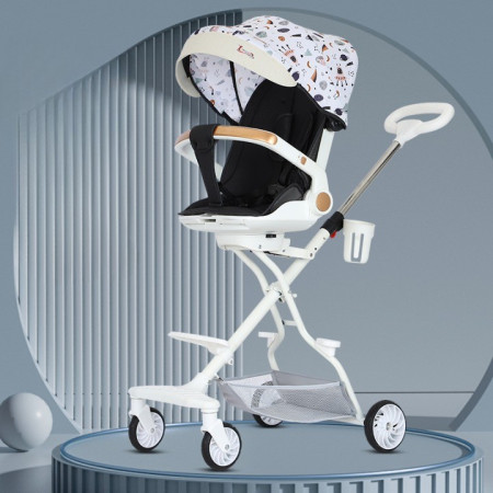 Carucior Sport Cyrax 3in1, 6-36 Luni, Reversibil, Pliabil, Tavita pentru Masa, Pozitie de Somn, Centura de Siguranta, Roti 360, Suport Pahar, Copertina pentru Soare, 32x63x95cm, Bej Model Cosmos