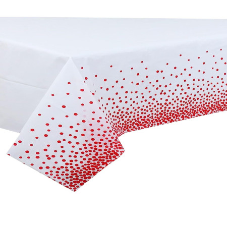 Fata de Masa, Cyrax, din PEVA, Imprimeu Buline, 137 x 274 cm, Impermeabila, Fara Pete, Curatare Rapida, Rosu
