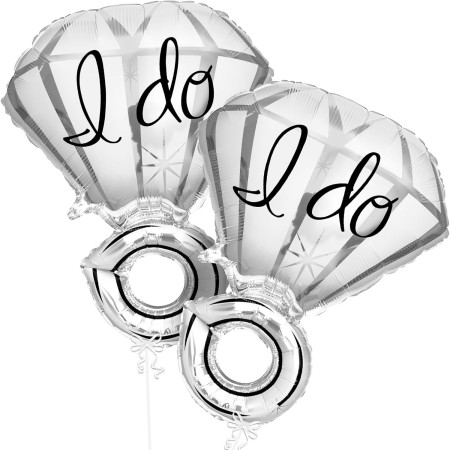 Balon din Folie Metalizata, Cyrax, Figurina Inel de Logodna, Model Diamant, Tema Nunta, 60 cm, Ambalaj Individual, Pai Inclus, Umflare cu Aer sau Heliu, Alb