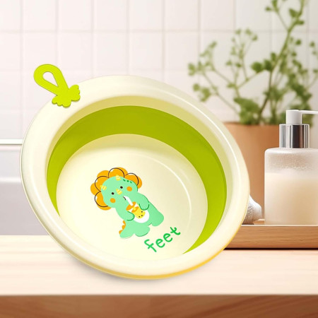 Cada Pliabila pentru Baie pentru Copii, Cyrax, Cadita pentru Bebelusi, Model Rotund cu Dinozaur, Verde, 30x30x3.7 cm, 4L