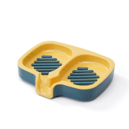 Savoniera Dubla,  Sistem de Scurgere a Apei, din ABS, 14.5 x 18 x 3 cm, Albastru/Galben