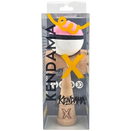 Kendama X Originala, Profesionala, Cyrax, din Lemn, 18 cm, Rubber Grip, Roz/Negru/Alb