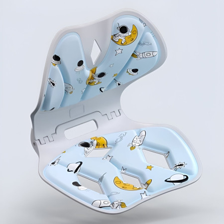 Suport pentru Scaun, Cyrax, pentru Corectarea Posturii, Portabil, Pliabil, Ergonomic, Ameliorare Durere, Respirabil, 35x32x30 cm, Marime L, Model Rachete, Albastru