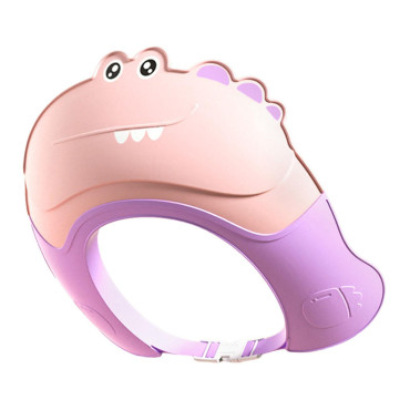 Casca de Dus, Cyrax, Previne Scurgerea Apei si Samponului pe Fata, 0-12 Ani, Ajustabila, din TPE+PP, 20 x 23 cm, Model Crocodil, Roz/Mov