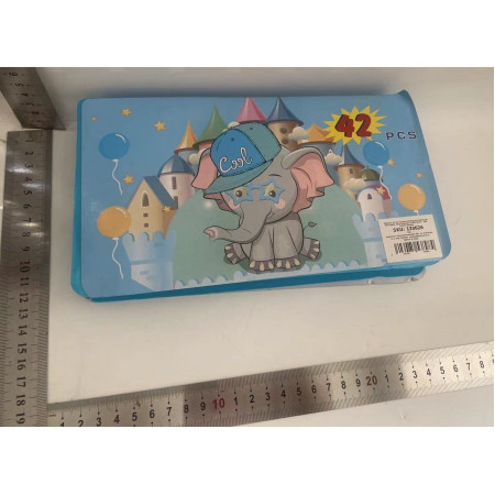 Set 42 Piese de Pictura si Desen, Cyrax, Tip Penar, Model Elefant, 24.3 x 13 x 3 cm, Albastru