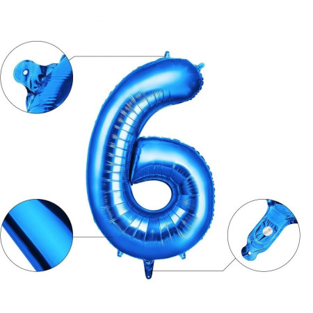 Balon din Folie Cyrax, Cifra 6, 81 cm, Pentru Aer sau Heliu, Bulk, Albastru