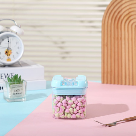 Set 6 Cutii de Depozitare Alimente, Cyrax, 2 x 500ml, 2 x 800ml, 2 x 1200ml, Capac Albastru, din PP+PET, Inchidere Ermetica, Transparent