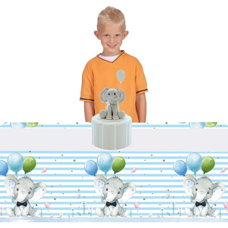 Fata de Masa, Cyrax, din Plastic, Imprimeu Elefanti, 180 x 108 cm, Albastru