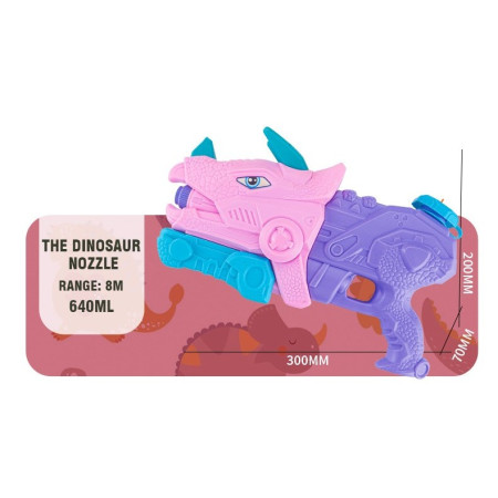 Pistol cu Apa pentru Copii, Rezervor, Pentru Piscina/Plaja, Cyrax, 6ani+, Triceratops, 3 duze, Roz, 640ML