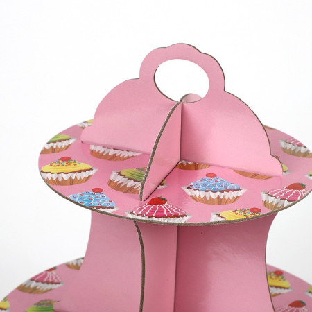 Suport Prajituri, Cyrax, 3 Etaje, Design de Petrecere, pentru Prajituri, Candy Bar, din Carton, Roz/Multicolor