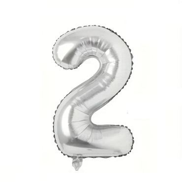 Balon din Folie Cyrax, Cifra 2, 81 cm, Pentru Aer sau Heliu, Bulk, Argintiu