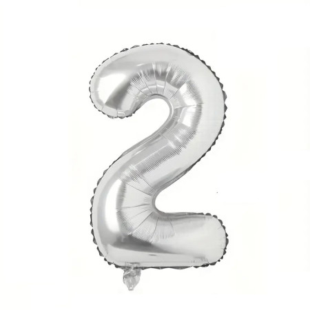 Balon din Folie Cyrax, Cifra 2, 81 cm, Pentru Aer sau Heliu, Bulk, Argintiu