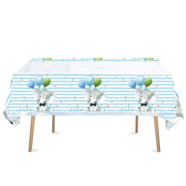 Fata de Masa, Cyrax, din Plastic, Imprimeu Elefanti, 180 x 108 cm, Albastru