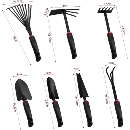 Set 9 Unelte de Gradina  pentru Plantare Prelucrare Sol si Ingrijire Plante, Material PVC si cardboard, 25 x 14.5 cm, negru