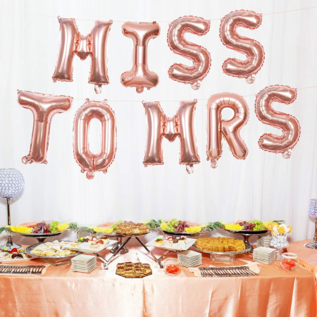 Set Baloane din Folie Metalizata, Cyrax, Model Scris Miss to Mrs, Litere de 40 cm, Tema Iubire, Baloane Party, Ambalaj Individual, Pai Inclus, Umflare cu Aer sau Heliu, Roz