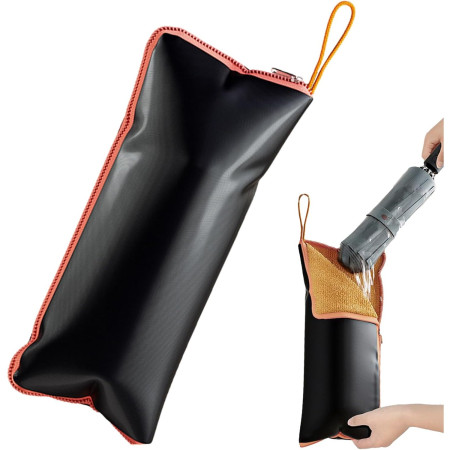 Husa Depozitare Umbrela,  Impermeabila, Interior Microfibra, cu Fermoar, 28 x 12 cm, Negru/Portocaliu