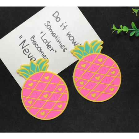 Suport pentru Pahar, Cyrax, Model Ananas, din PVC, 12 x 9 cm, Rezistent la Caldura, Roz