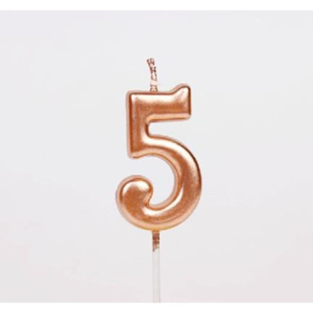 Lumanare de Tort, Cyrax, Model Cifra 5, Party, 4.5 x 2.5 cm, din Parafina, Rose Gold