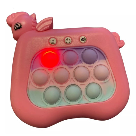 Jucarie Interactiva Pop It Whack A Mole, Cyrax, Tip Consola, Anti-Stres, 4 Moduri de Joc, din ABS si Silicon, +3 Ani, Model Unicorn, Roz