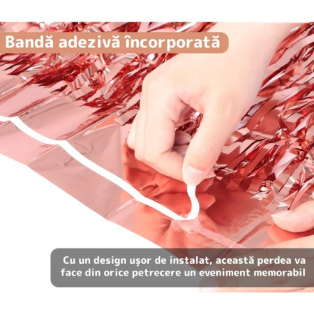 Perdea Franjurata, Cyrax, Model Decor Petrecere, pentru Fundal de Poze, Amenajare Colorata a Petrecerii, Dimensiune 100x200 cm, Roz Auriu