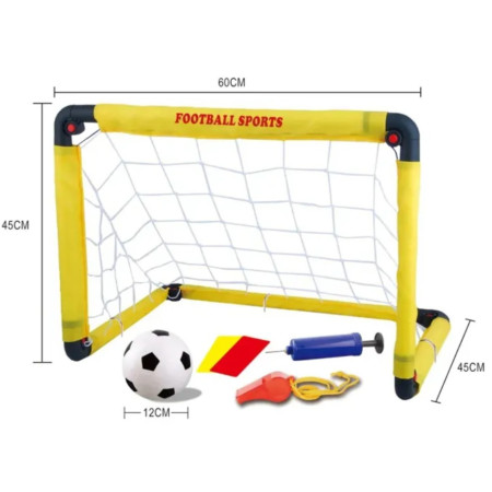 Set Poarta de Fotbal pentru Copii, Cyrax, 45x60 cm, Minge, Cartonase, Pompa, Fluier, Interactiv, Distractiv, Galben
