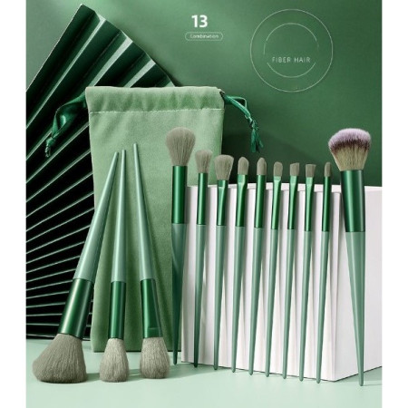 Set 13 pensule pentru machiaj, Cyrax, super soft, makeup profesional/incepatori, verde