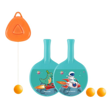 Set 2 Palete de Tenis de Masa, Cyrax, pentru Copii, Design Animat, Tematica Astronauti, Accesoriu de Agatat Inclus si 2 Mingi, Albastru