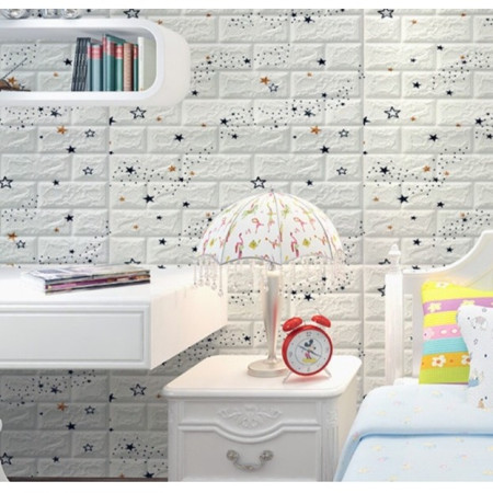 Set 10 Placi de Tapet,  Autoadezive, 70 x 77 cm, Suprafata Acoperita 5.3 mp, din PVC, Model Stelute Albastre, Alb