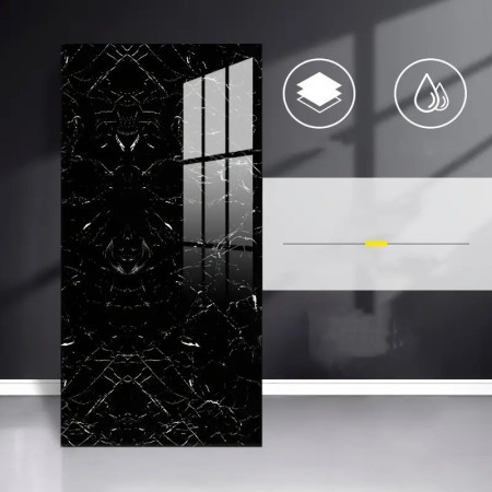 Set 10 Placi Tapet,  60 x 30 cm, Grosime 1.5 mm, din PVC, Model Imitatie de Marmura, Suprafata acoperita 1.8 mp, Negru