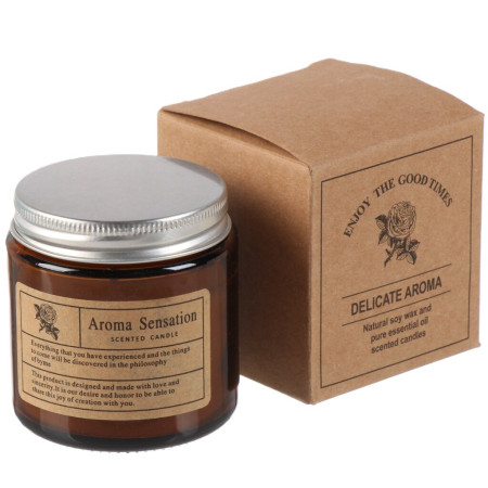 Lumanare Parfumata,  Model Borcan Maro, Aroma de Sare de Mare, din Ceara Vegetala, 6 x 6.5 x 6.5 cm, Maro