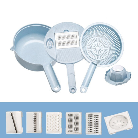 Razatoare multifunctionala Cyrax pentru legume, fructe, branzeturi, 10 piese, 27.6x8 cm, albastru