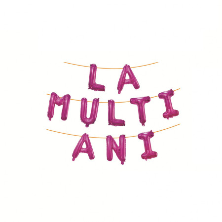 Set 10 Baloane din Folie Metalizata, Cyrax, Figurine Litere, Model La multi ani, Tema Aniversare, 40 cm, Ambalaj Individual, Pai Inclus,  Umflare cu Aer sau Heliu, Roz