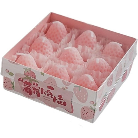 Set 9 Lumanari Parfumate,  Model Capsunici, Ardere 30 min, 117g, 9.3 x 9.3 x 3.8 cm, Roz