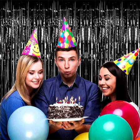 Perdea Franjurata, Cyrax, Model Decor Petrecere, pentru Fundal de Poze, Amenajare Colorata a Petrecerii, Dimensiune 100x200 cm, Negru