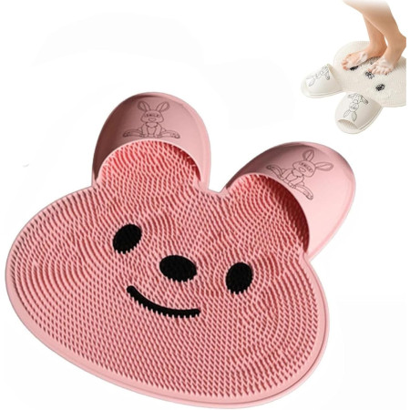 Covoras de Baie,  pentru Masaj/Spalat Picioare, din TPE, Antiderapant, 45 x 45 cm, Model Iepuras, Roz