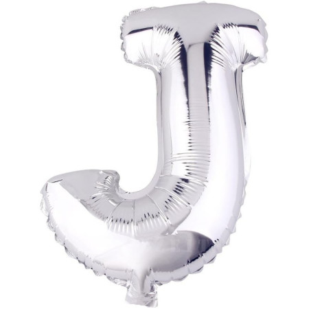 Balon Folie Metalizata Litera J, Cyrax, 40 cm, Umflati cu Heliu sau Aer, Ambalaj Individual, Pai inclus, Argintiu