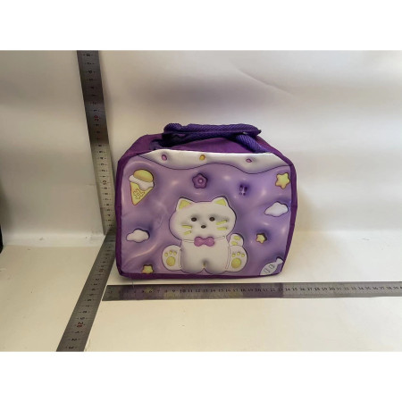 Geantă Frigorifică, Cyrax, cu Desene Animate 3D, Portabilă pentru Copii, de Prânz, din Pânză Oxford, 23x13x19 cm, Model Pisicuta, Mov