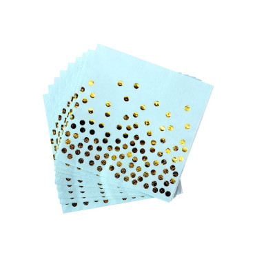 Set 20 de Servetele de Masa, Cyrax, Imprimeu cu Buline Aurii, din Hartie, 17 x 17 cm, Albastru