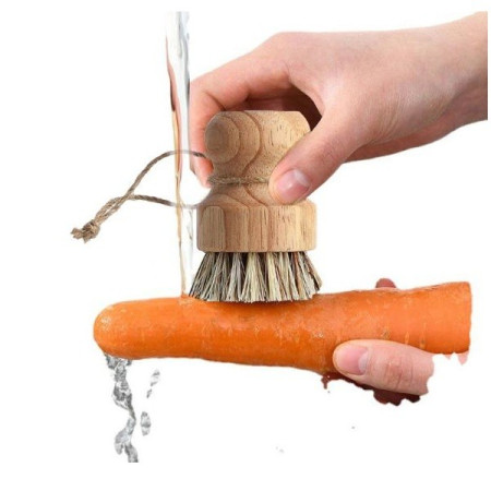 Perie de Curatat Vase si Alimente, Cyrax, din Lemn de Fag, 8 x 5 cm, Perie din Sisal, Bej