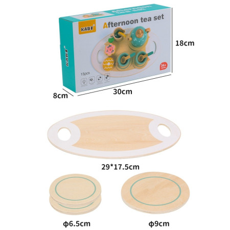 Set de Ceai Cyrax, din Lemn, 15 Piese, Vopsea Ecologica, +36 Luni, Multicolor Pastel