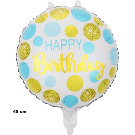 Balon din Folie Metalizata, Cyrax, Figurine, Model 5, Happy Birthday, Tematica Aniversare, 45 cm, Ambalaj Individual, Pai Inclus, Umflare cu Aer sau Heliu, Multicolor