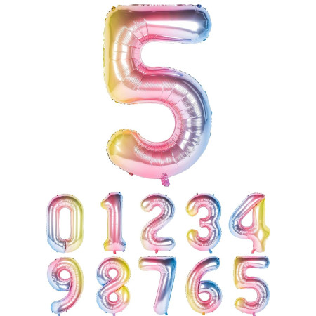 Balon din Folie Metalizata Gradient Cyrax, Figurina Cifra, Tema Aniversare 100 cm, Ambalaj Individual, Pai inclus, Umflare cu Aer sau Heliu, Multicolor, Cifra 5