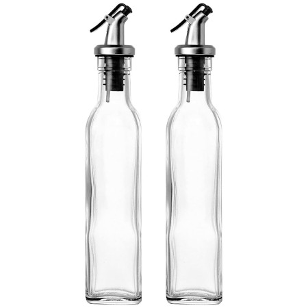 Sticle si Borcane de Ulei de Masline, Cyrax, Dozator Set 4 Bucati, 2 Sticle cu Dispenser 500 ml/buc, 2 Borcane pentru Condimente cu Capac si Lingura 120ml/buc, Transparent