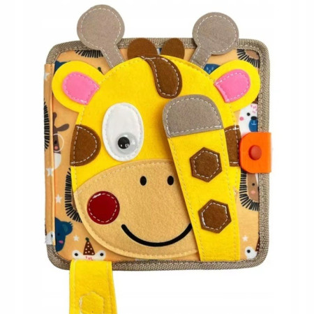 Carte Senzoriala Educativa Montessori 7in1, Cyrax, Dezvoltare Abilitati Motorii, 8 Pagini, 3D, cu Elemente Detasabile, Model Girafa, 21x21x8 cm, Maro